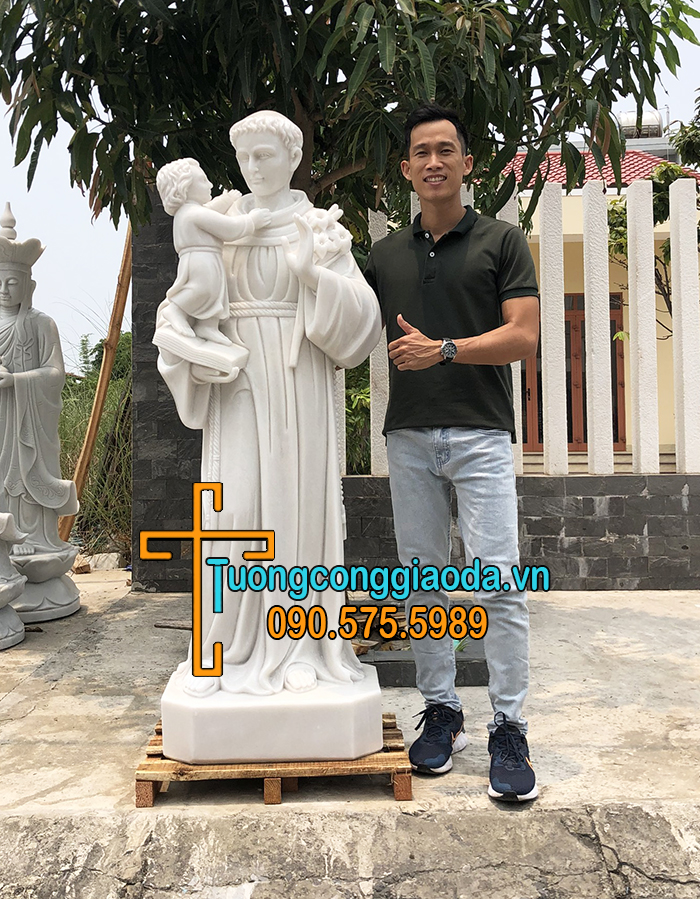 Mẫu tượng thánh anton bằng đá cẩm thạch trắng đẹp