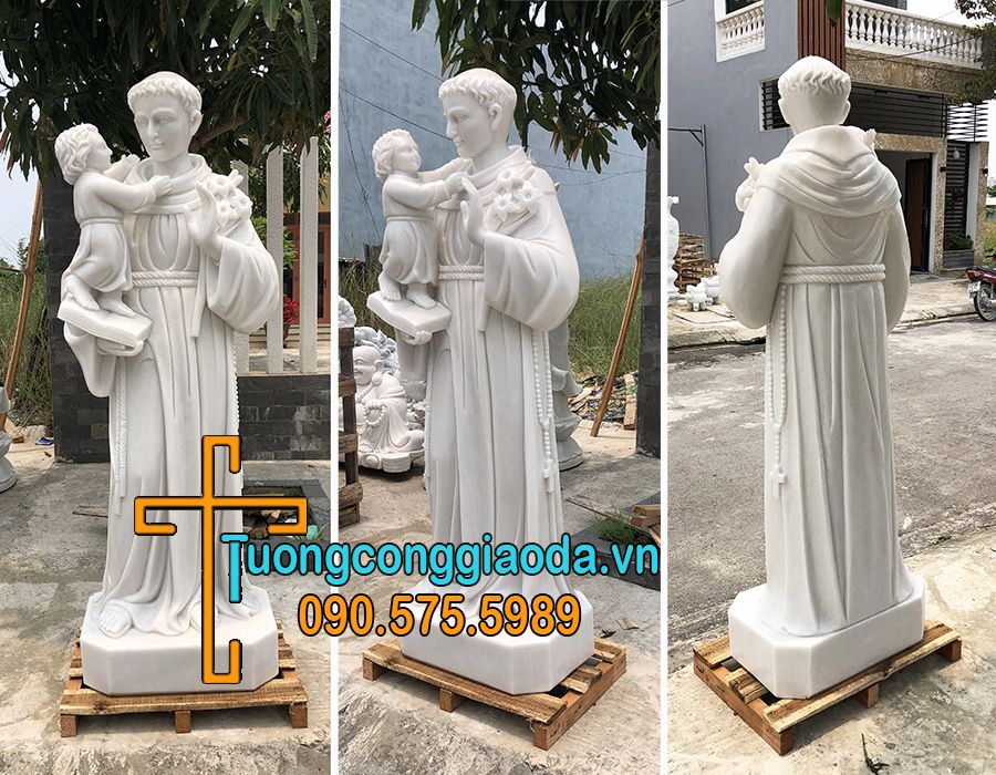 Tượng thánh anton bằng đá trắng đẹp cao 1m6