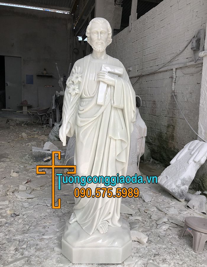 Tượng thánh giuse bằng đá cẩm thạch trắng đẹp cao 1m.