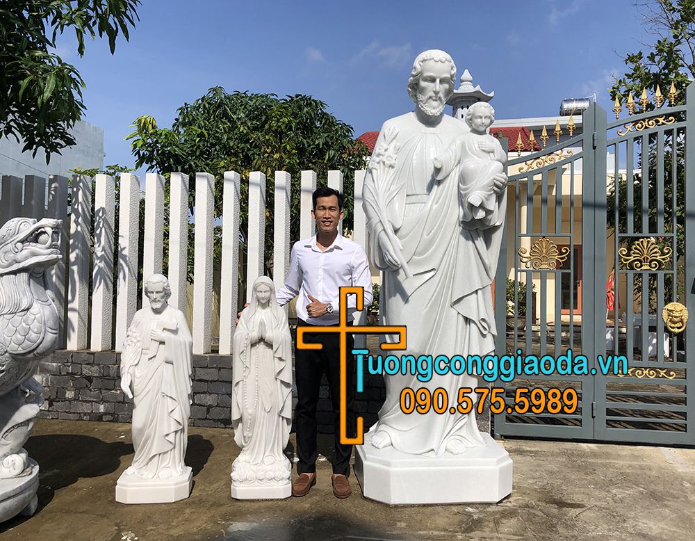 Tượng thánh giuse bằng đá trắng đẹp cao 2m5