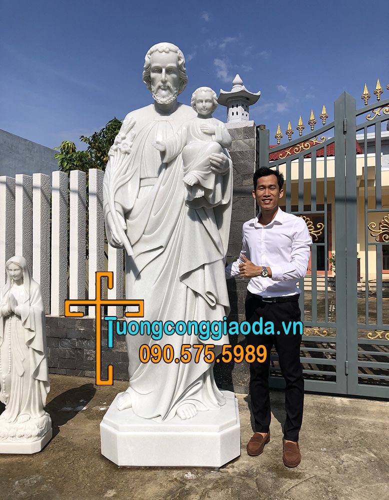 Tượng thánh giuse bồng chúa bằng đá trắng đẹp cao 2m5.
