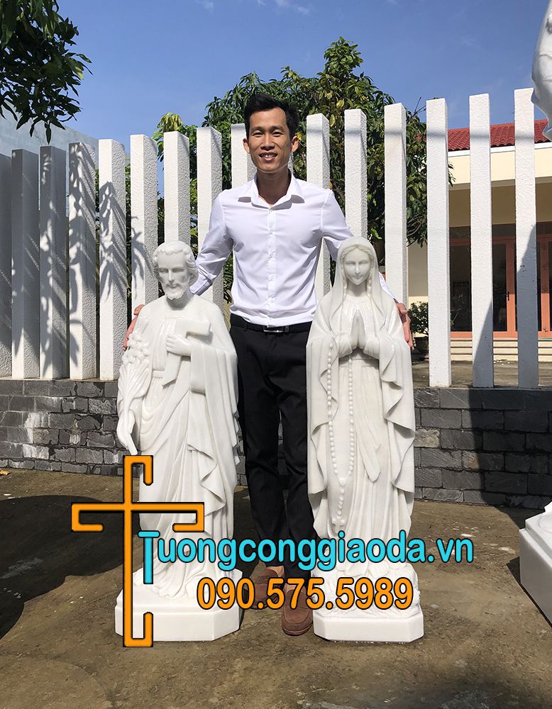 Tượng thánh cả giuse bằng đá trắng đẹp cao 1m2.