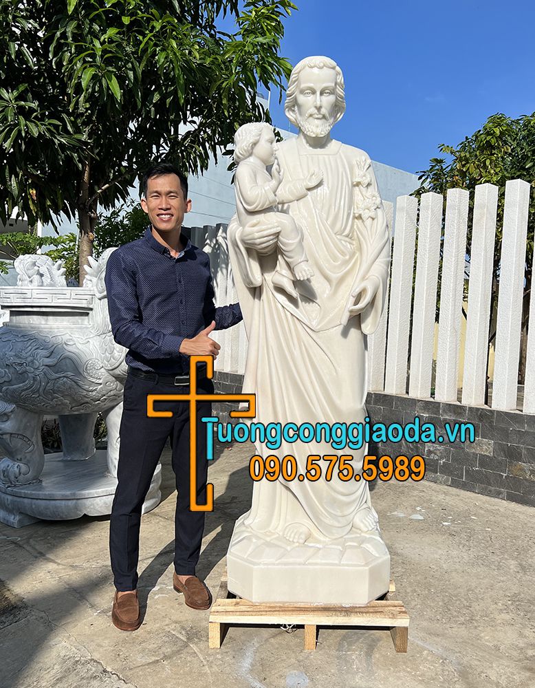 Tượng thánh giuse bồng chúa bằng đá trắng đẹp cao 2m.
