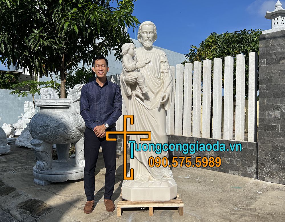 Tượng thánh giuse bằng đá trắng đẹp cao 2m về Vĩnh Long
