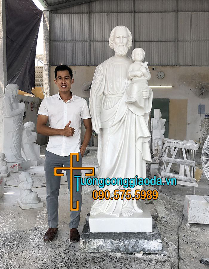 Tượng thánh giuse bồng chúa giesu bằng đá cẩm thạch trắng đẹp cao 2m2.