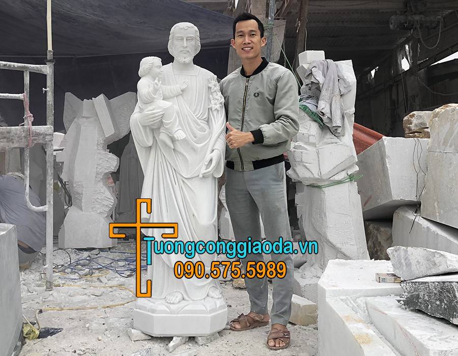 Tượng Thánh Giuse Cùng Chúa Giesu Đá Mỹ Nghệ Song Toàn