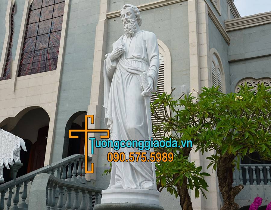 tượng thánh phaolo đá trắng nguyên khối đẹp
