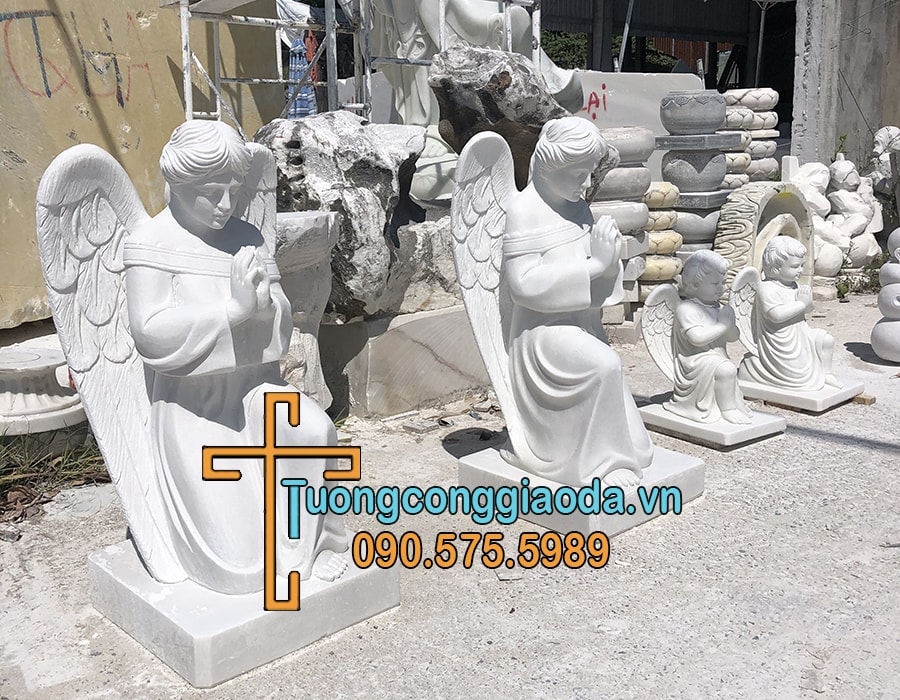 Tượng Thiên Thần Chấp Tay Bằng Đá Trắng Non Nước