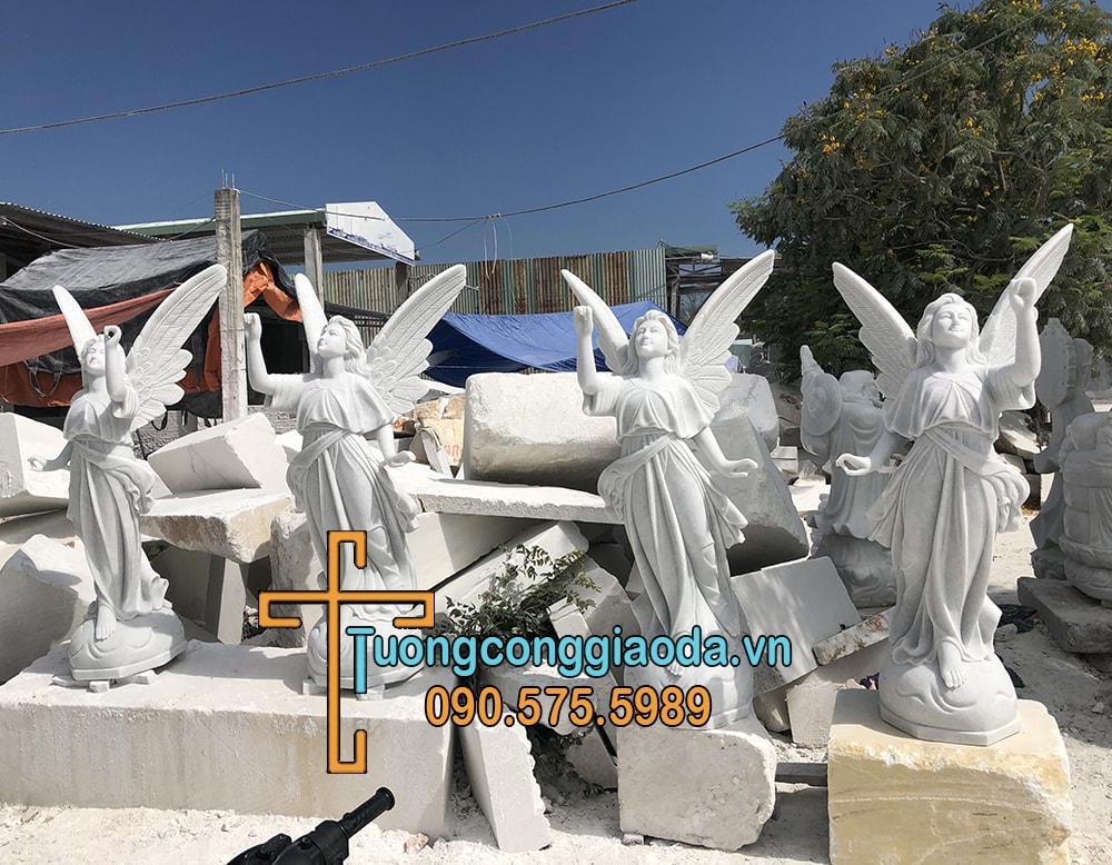 Tượng Cô Gái Thiên Thần Thổi Kèn Đá Đẹp