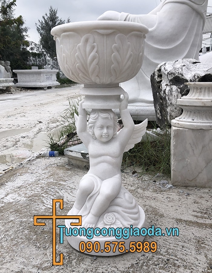 Tượng Thiên Thần Ôm Chậu Bằng Đá Cẩm Thạch Đẹp