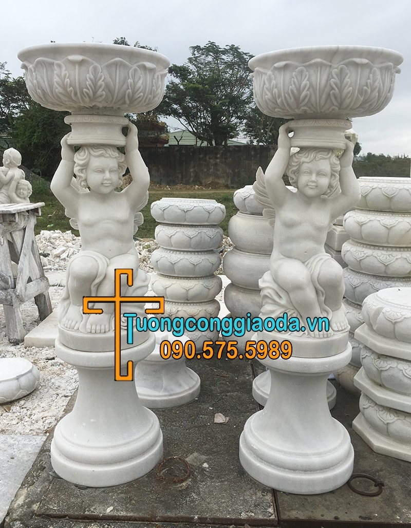 Tượng Thiên Thần Ôm Chậu Bằng Đá Cẩm Thạch Đẹp