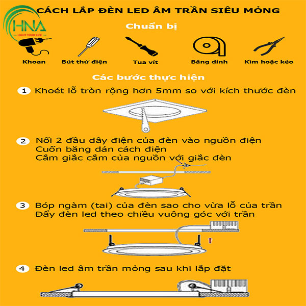 Dụng cụ cần chuẩn bị khi lắp đặt đèn led âm trần