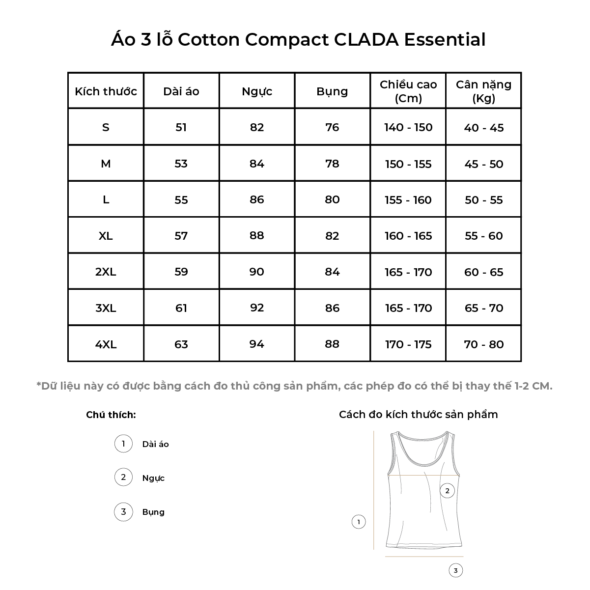Áo 3 Lỗ Cotton Compact CLADA Essential - AE002