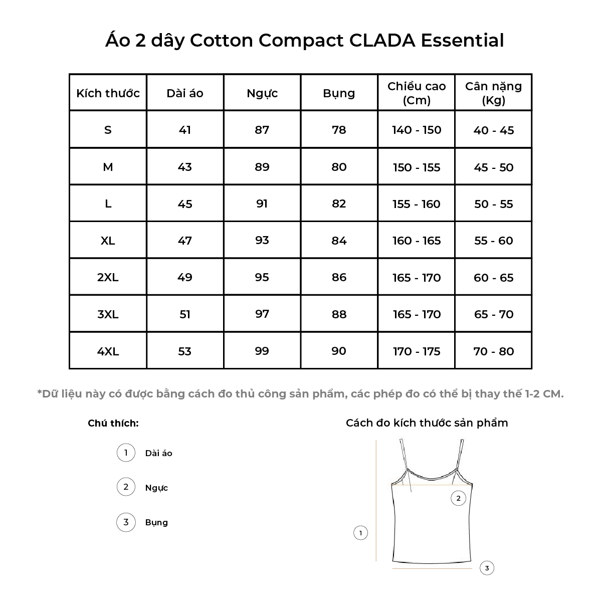 Áo 2 Dây Cotton Compact CLADA Essential - AE005