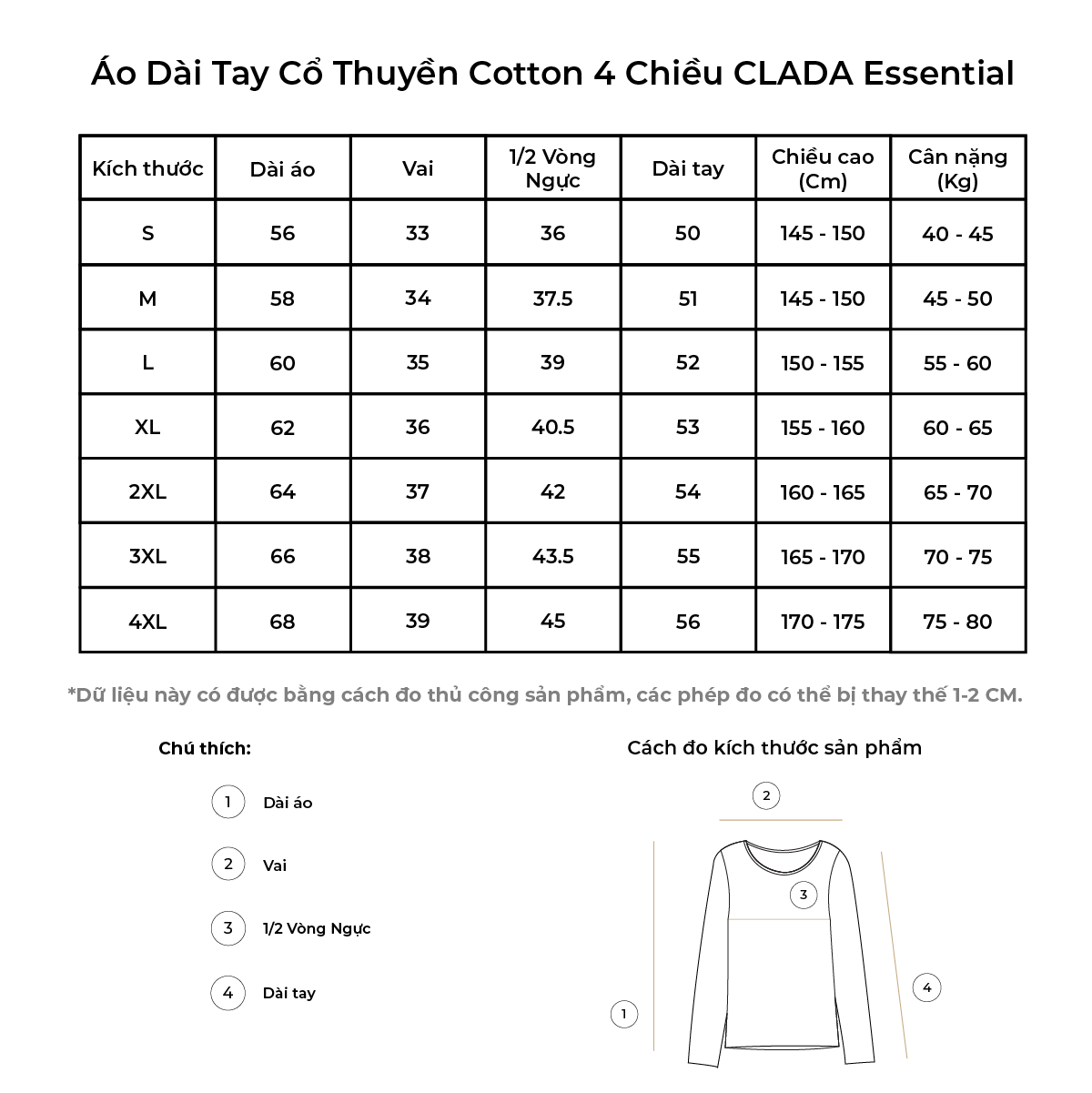 Áo Dài Tay Cổ V CLADA Essential - AE008