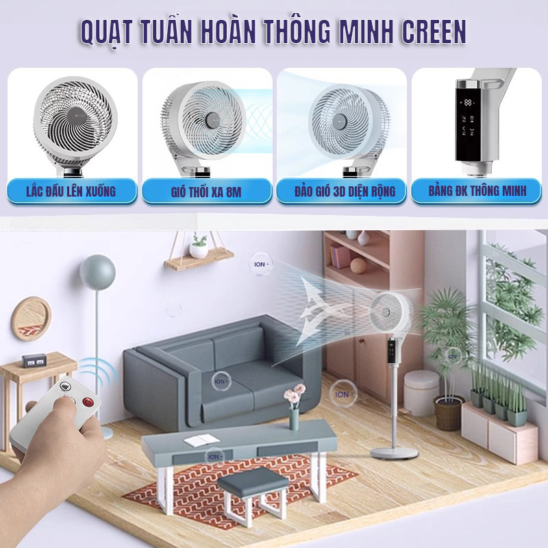 Hướng dẫn lắp đặt và sử dụng Quạt tuần hoàn thông minh CREEN CR-FSM50-DC