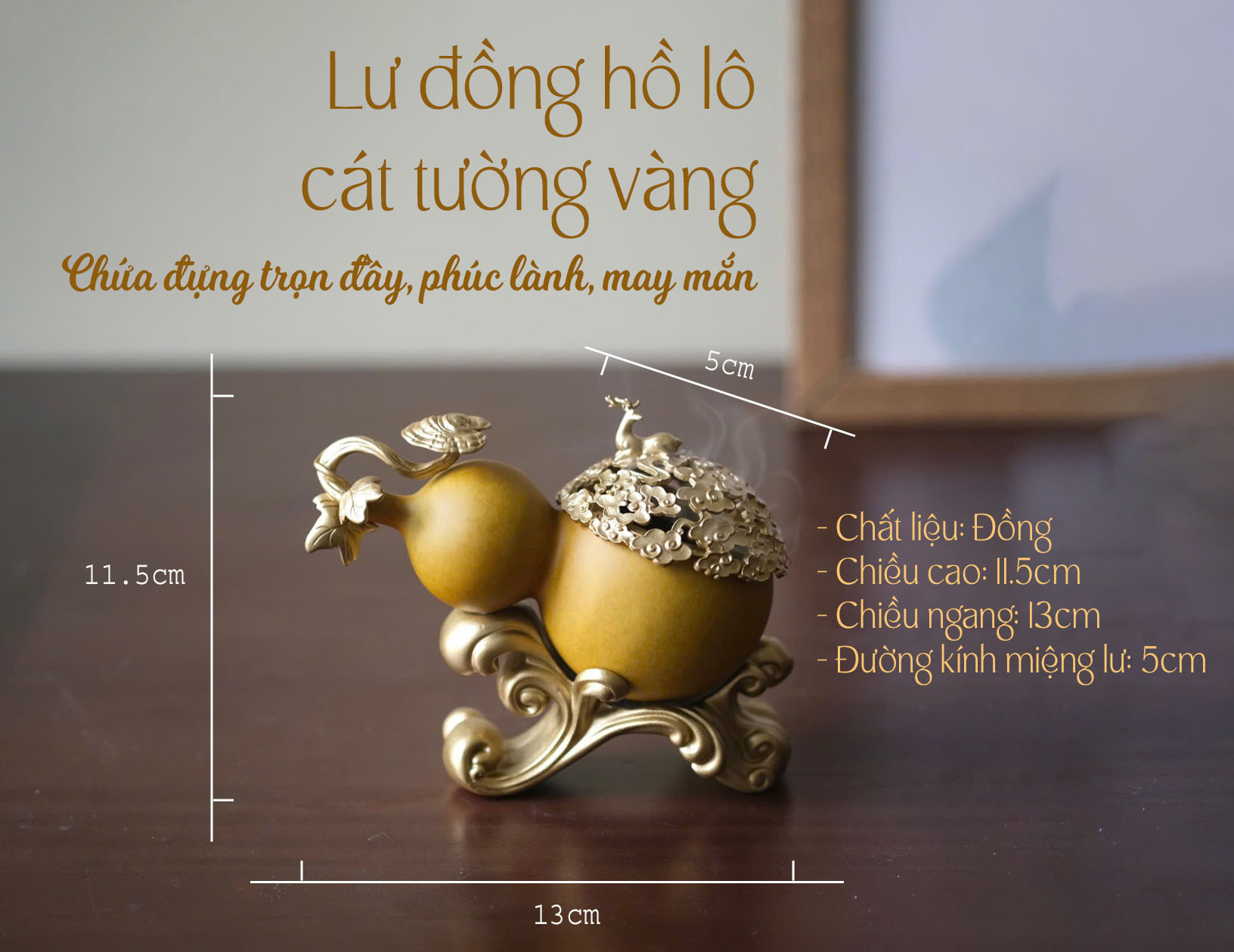 Lư đồng hồ lô cát tường vàng
