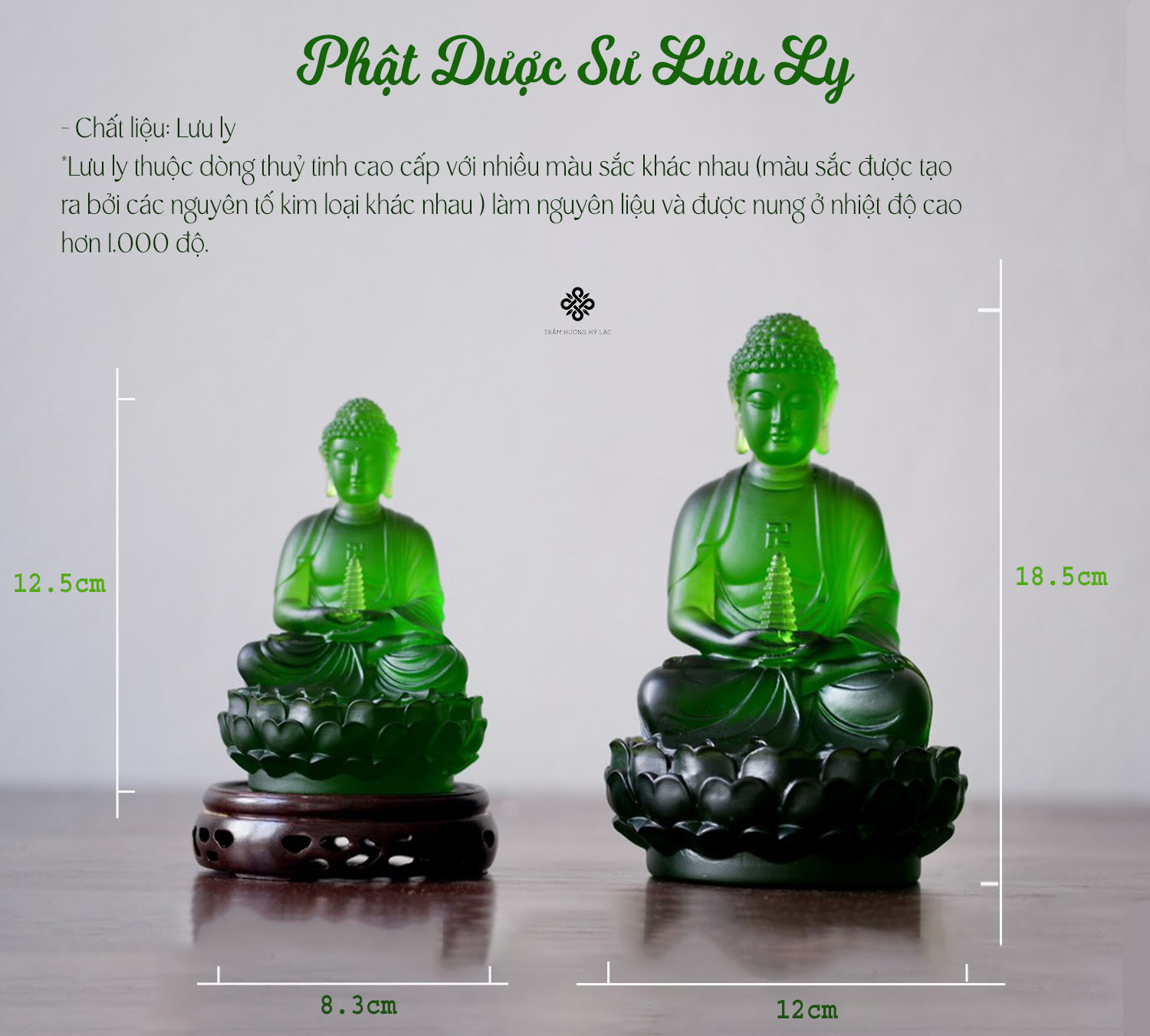 Tượng Đức Phật Dược Sư lưu ly xanh lá 18.5cm