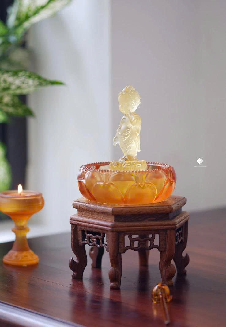 Góc an tắm Đức Phật Thích Ca đản sanh lưu ly vàng mini