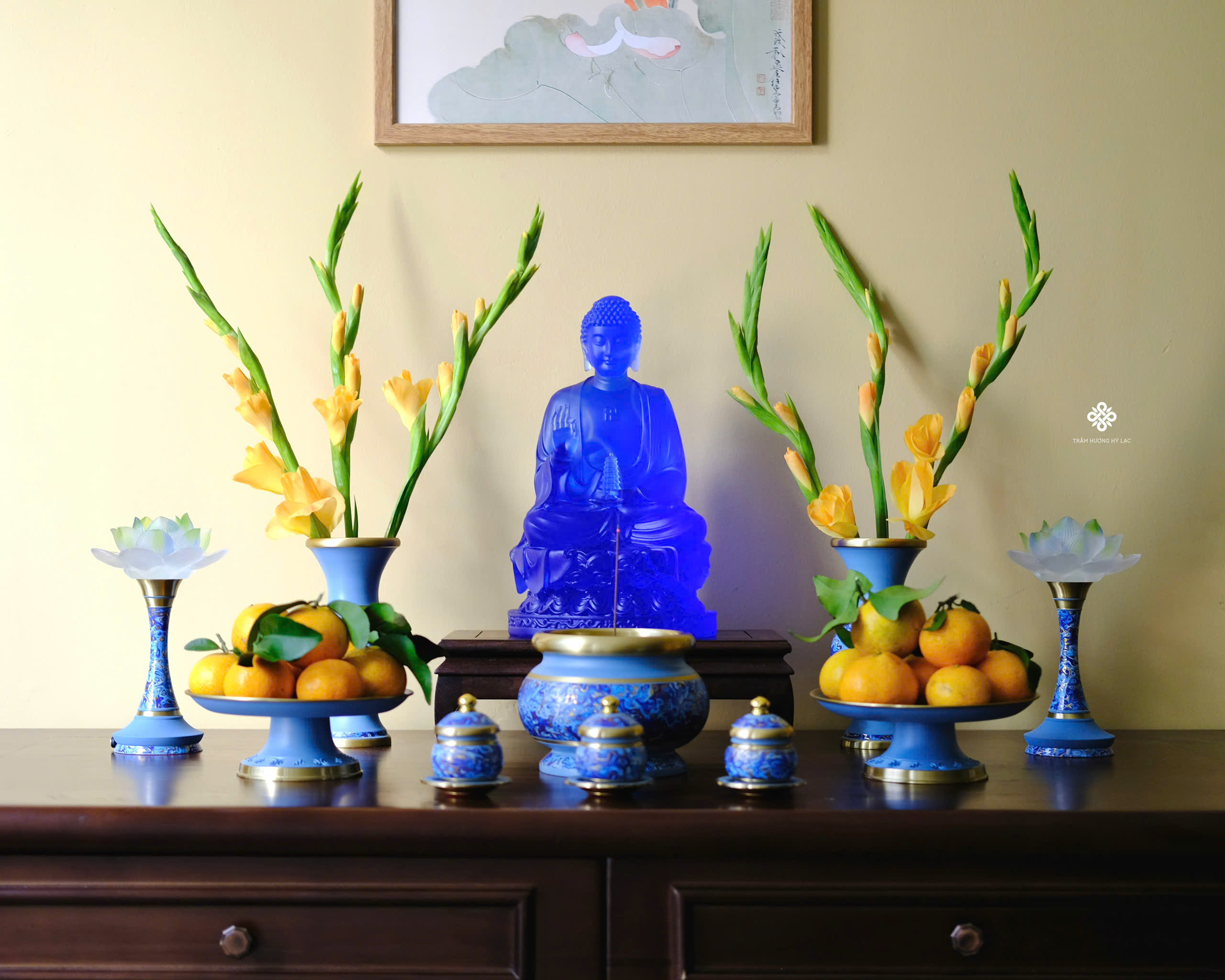 Ban thờ đồng vân lam