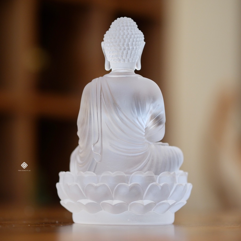 Tượng Đức Phật Dược Sư cầm bảo tháp lưu ly trắng 12.5cm