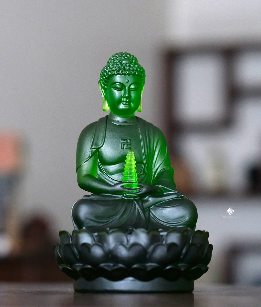 Tượng Phật Dược Sư lưu ly xanh lá 32cm