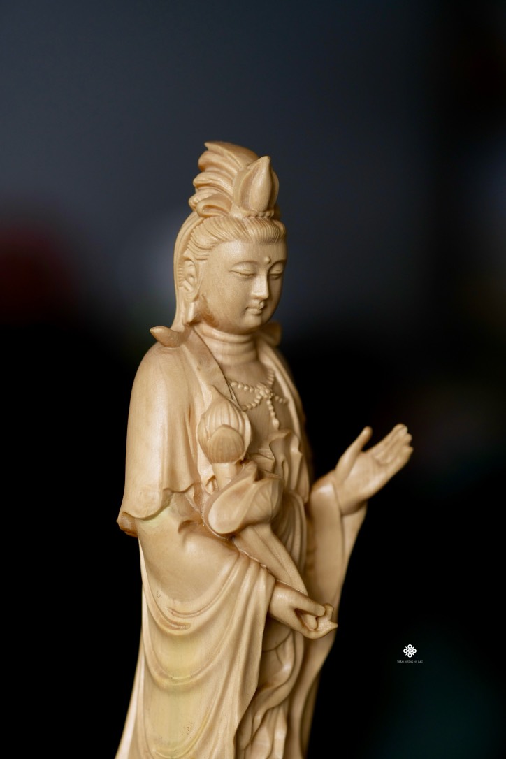 Bộ tượng Tây Phương Tam Thánh gỗ hoàng dương lá nhỏ 20cm