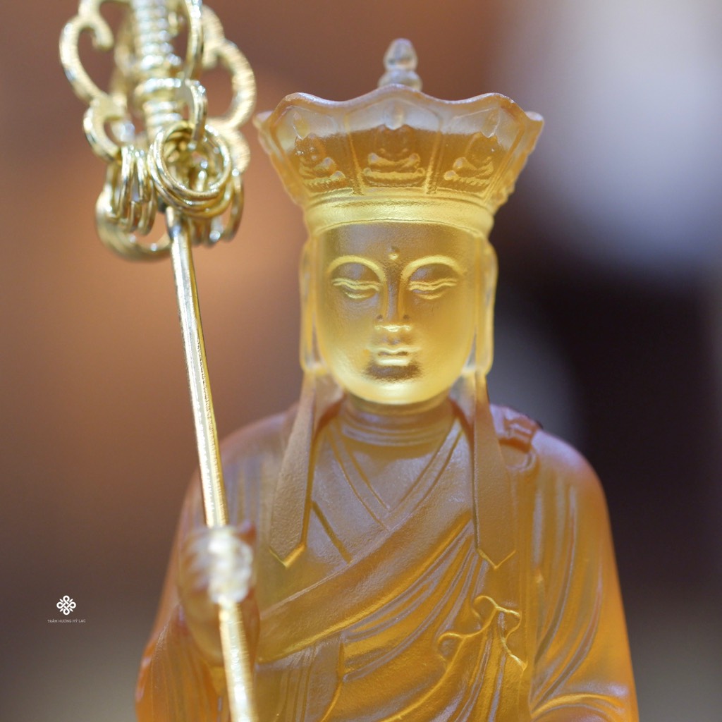 Tượng Địa Tạng Bồ tát lưu ly vàng 12.5cm