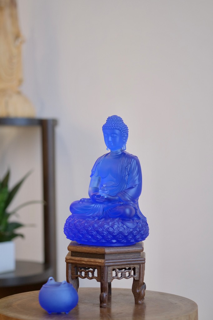 Tượng Đức Phật Dược Sư lưu ly xanh 20.5cm