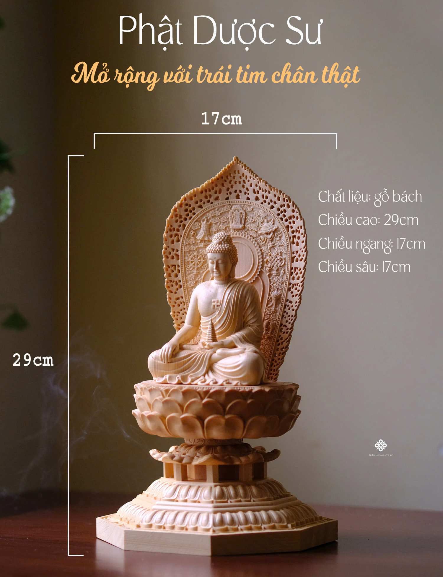 Tượng Đức Phật Dược Sư gỗ bách 29cm