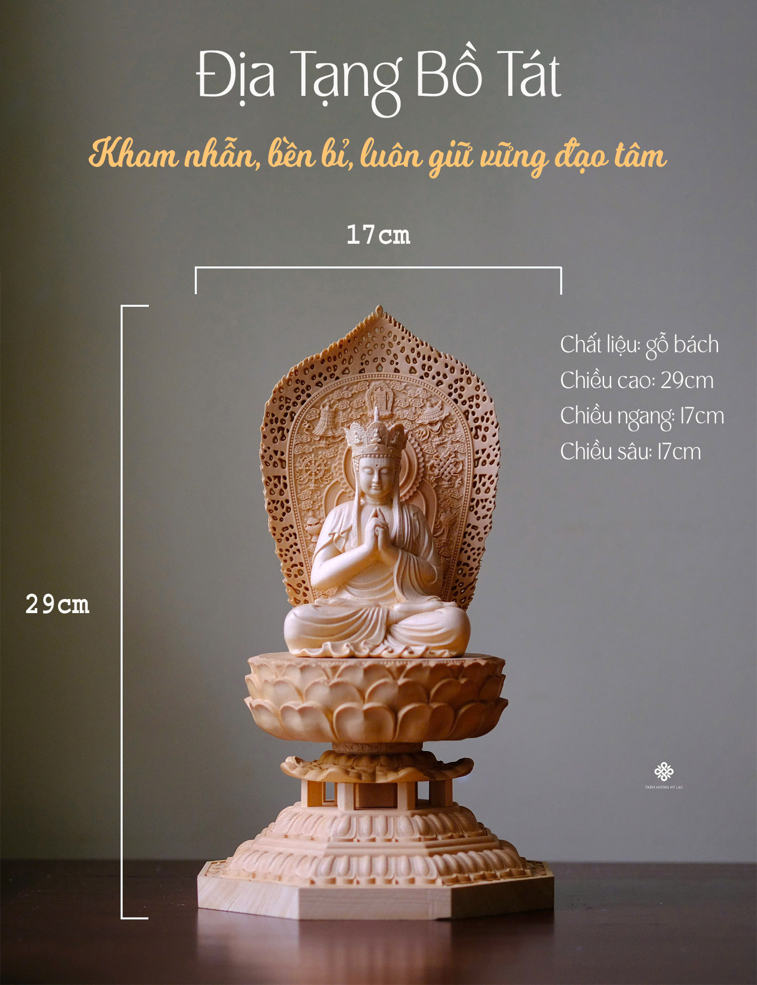 Tượng Địa Tạng Bồ Tát gỗ bách 29cm