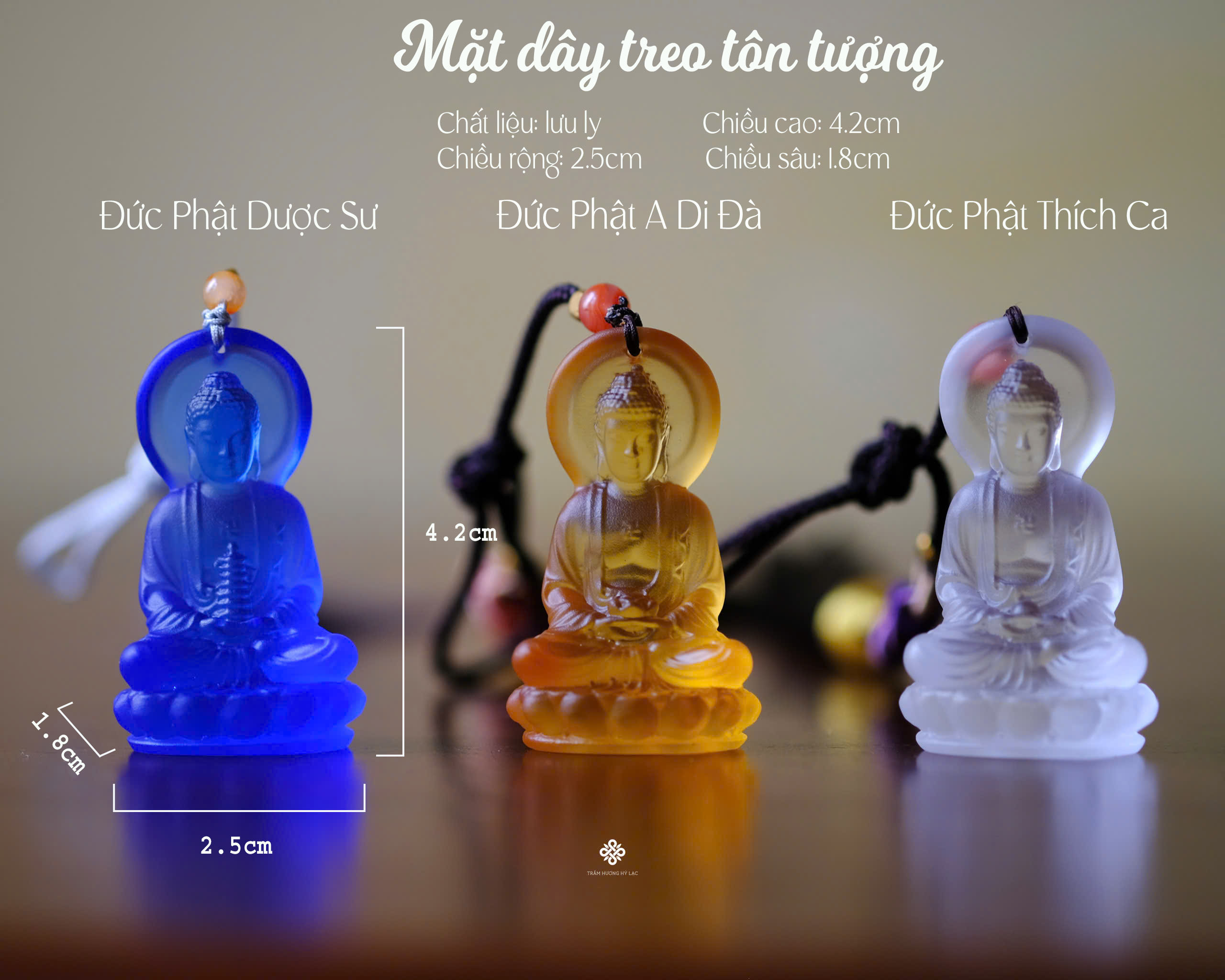 Mặt dây Đức Phật Thích Ca lưu ly trắng