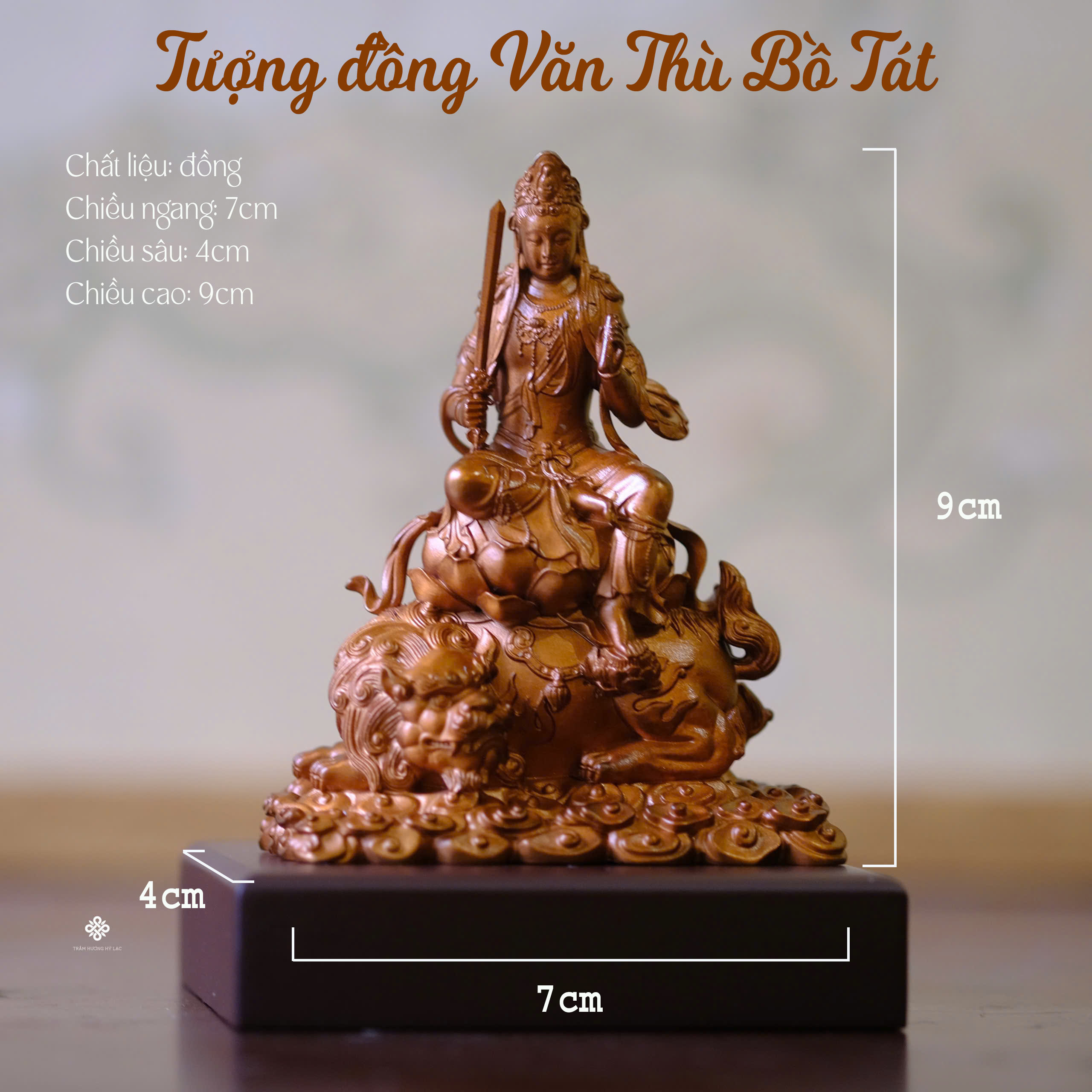 Tượng đồng Văn Thù Bồ Tát 9cm