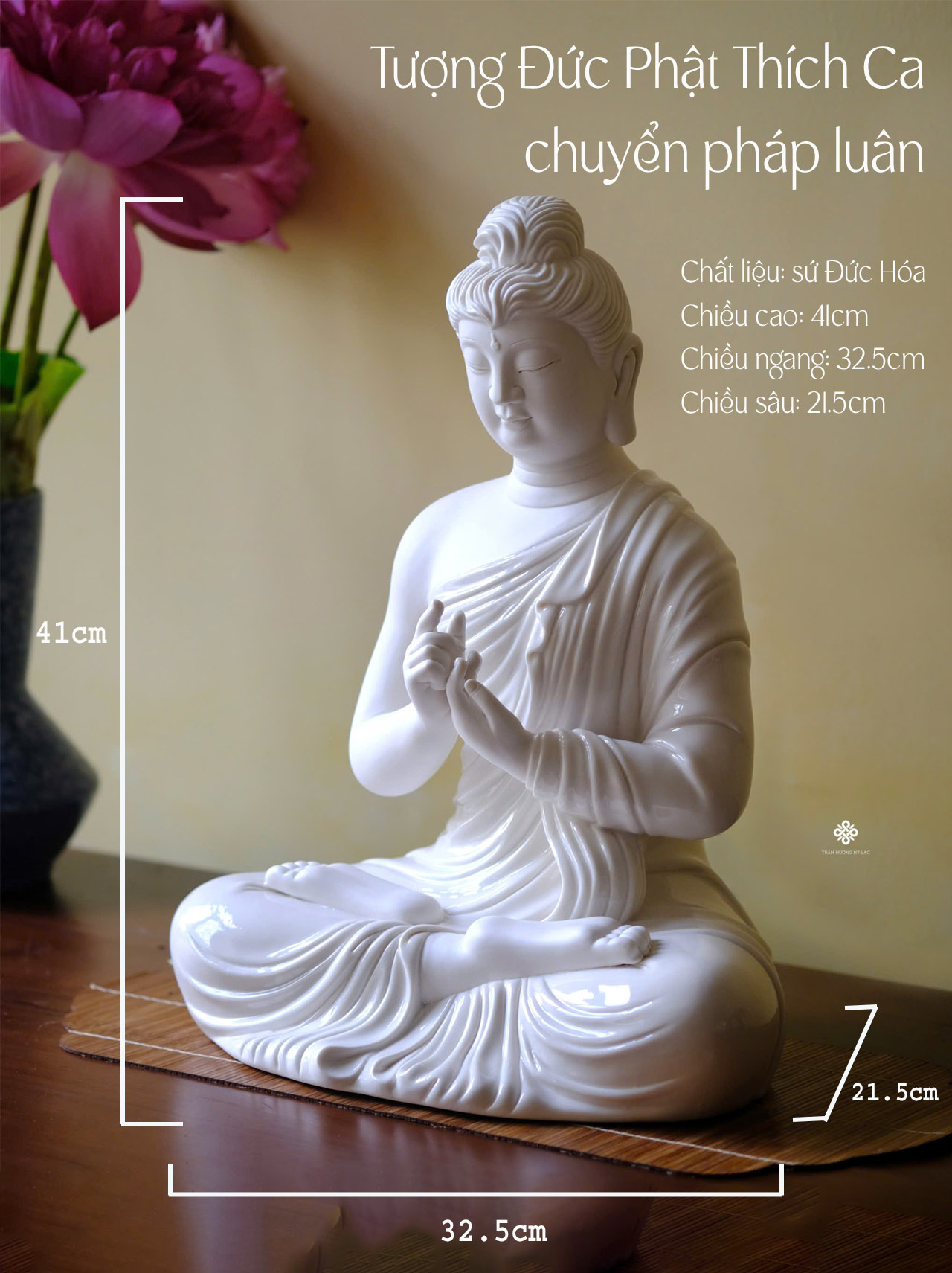 Tượng Đức Phật Thích Ca chuyển pháp luân sứ trắng