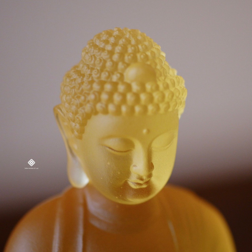 Tượng Đức Phật Dược Sư cầm bảo tháp lưu ly vàng 12.5cm