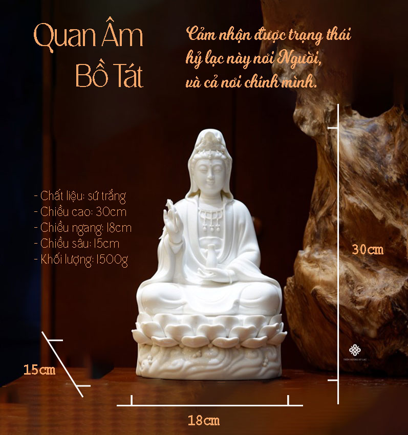 Tượng Quan Âm sứ trắng 30cm