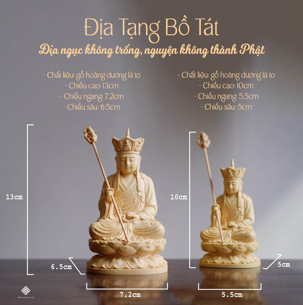 Tượng Địa Tạng Bồ tát gỗ hoàng dương 10cm
