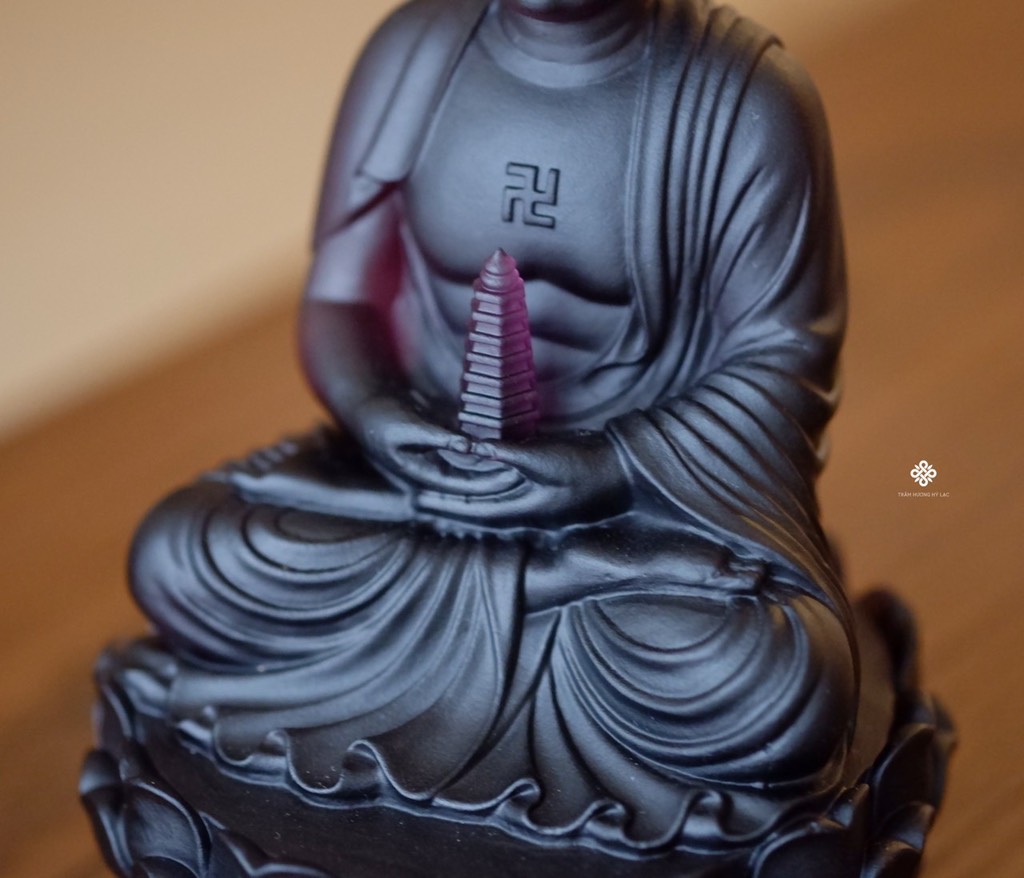 Tượng Đức Phật Dược Sư cầm bảo tháp lưu ly tím 12.5cm
