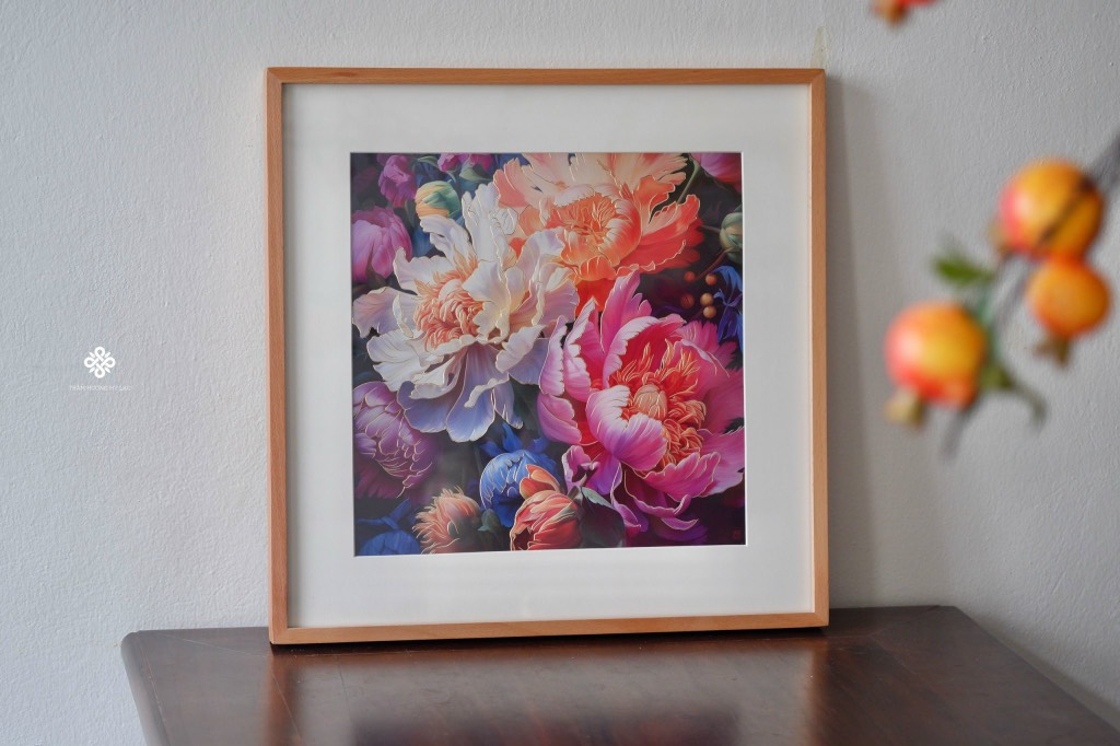 Tranh đồng khắc tay Mẫu đơn rực rỡ