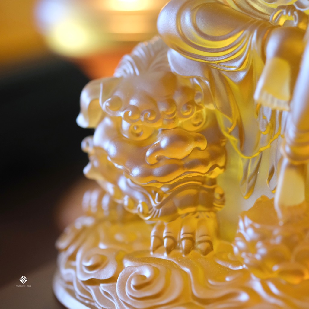Tượng Văn Thù Bồ tát lưu ly vàng 18.5cm