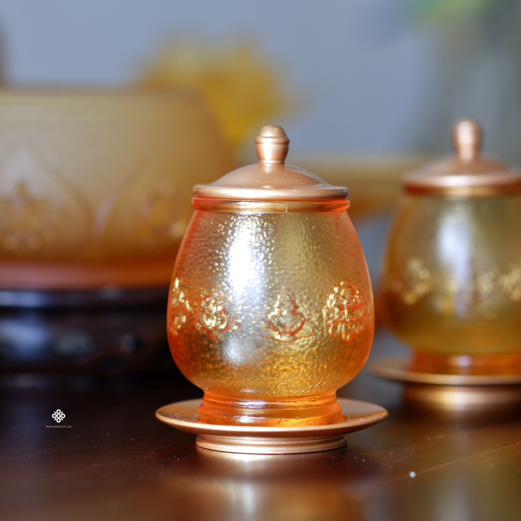 Chén nước bát bảo cát tường lưu ly vàng