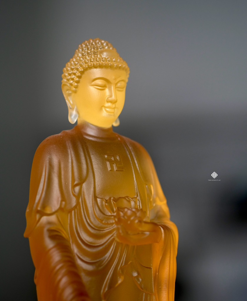 Tượng Đức Phật A Di Đà lưu ly vàng 21.3cm