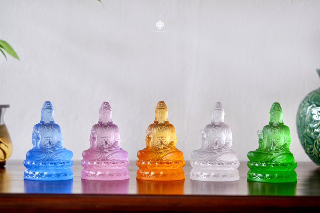 Tượng Quan Âm Bồ tát lưu ly xanh lá 13cm