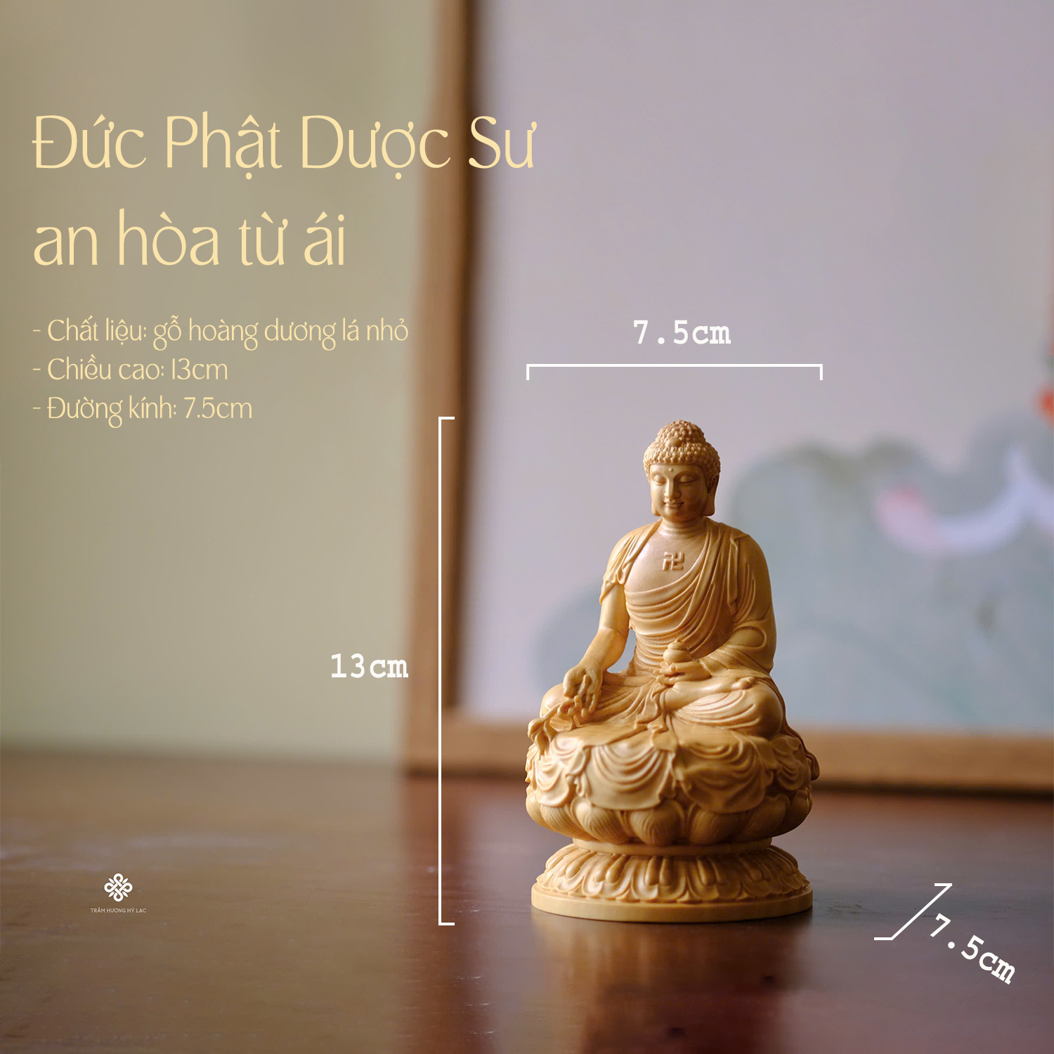 Tượng Phật Dược Sư từ hoà gỗ hoàng dương lá nhỏ