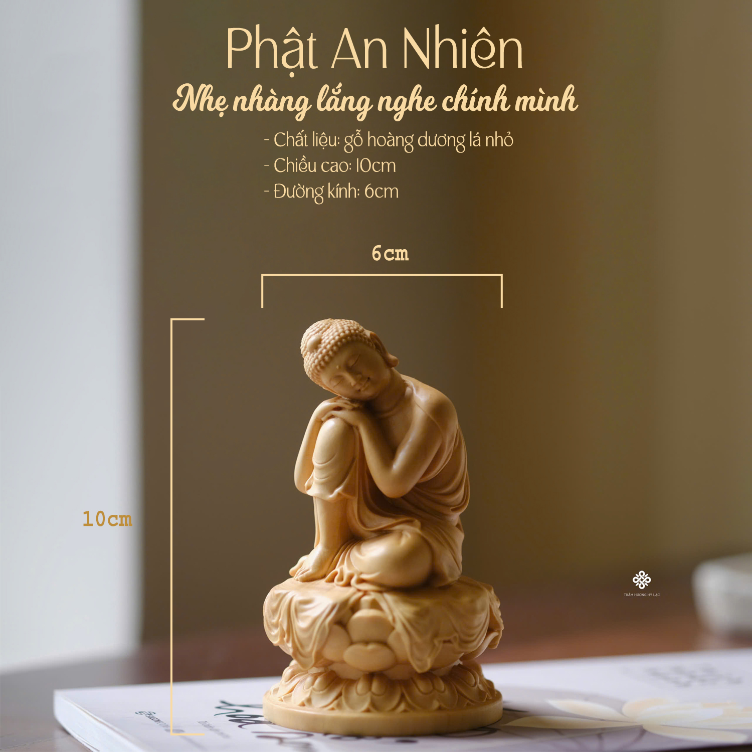 Tượng Phật an nhiên gỗ hoàng dương lá nhỏ 10cm