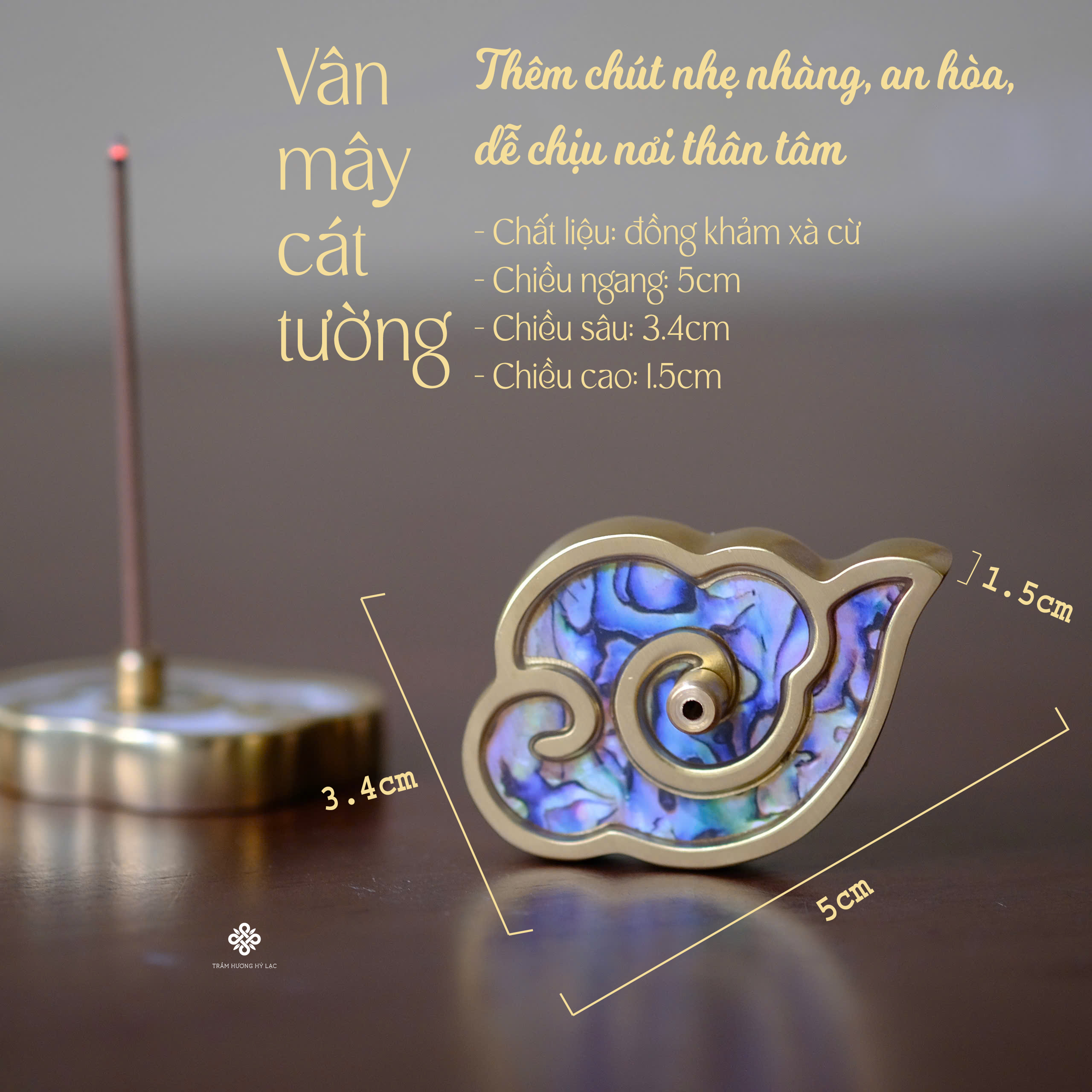 Vân mây cát tường xông nhang trầm - màu xanh