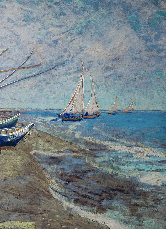 Tranh đồng khắc tay "Thuyền đánh cá trên bãi biển Saintes-Maries" - bảo tồn di sản Van Gogh