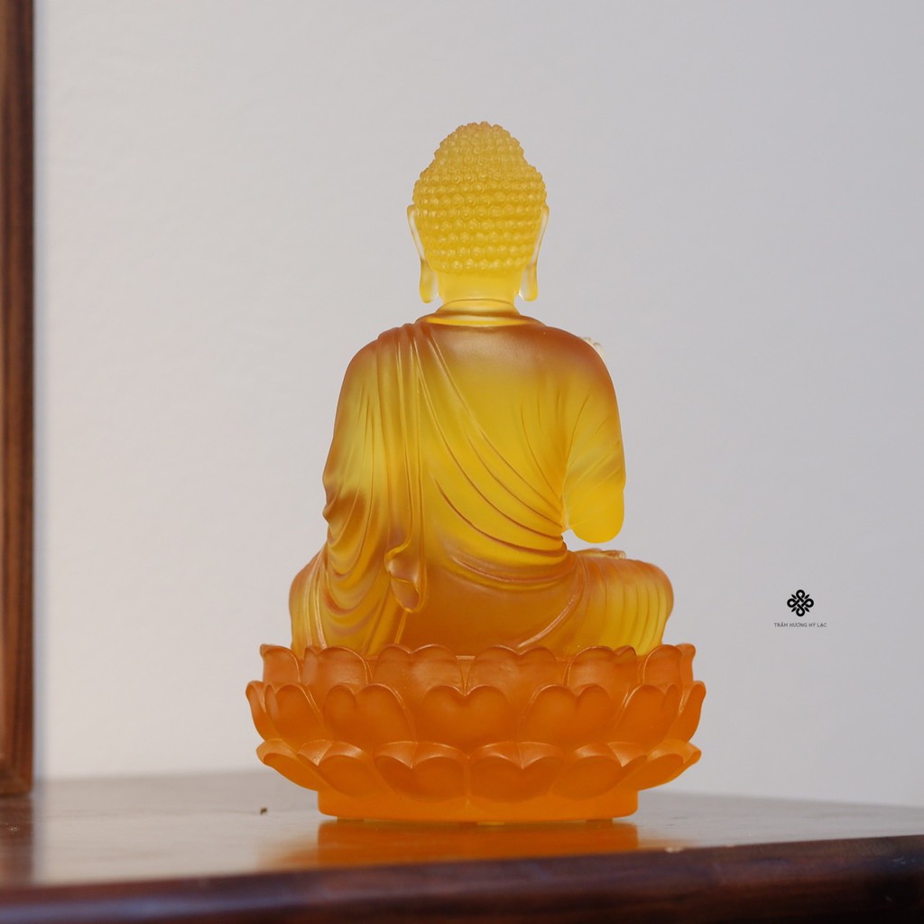 Tượng Đức Phật A Di Đà lưu ly hổ phách 20.5cm