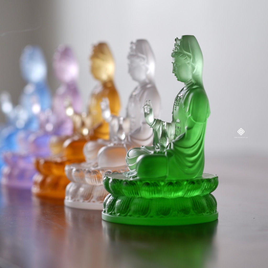 Tượng Quan Âm Bồ tát lưu ly xanh lá 13cm