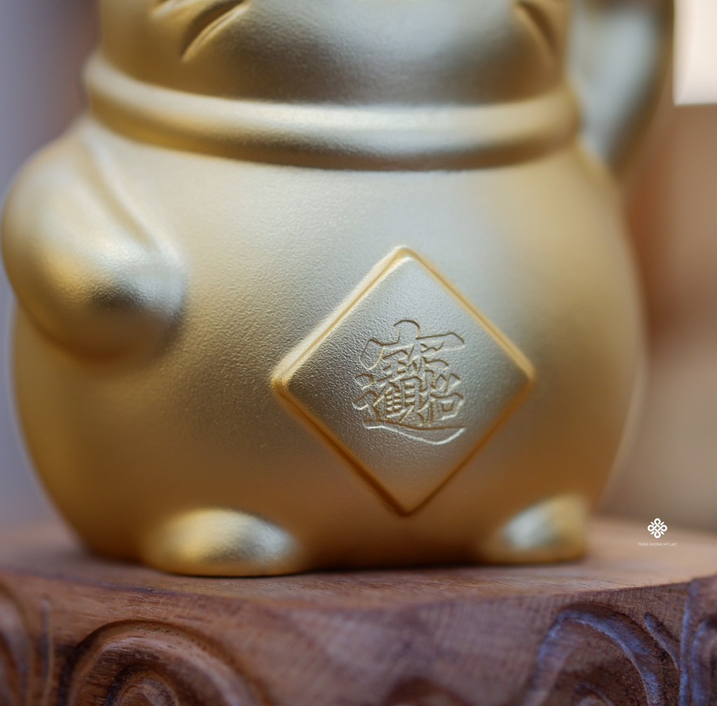 Mèo may mắn đồng mạ vàng 24k